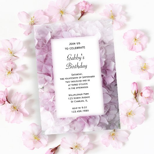 Pink Hydrangea Flowers Birthday Party Kaart