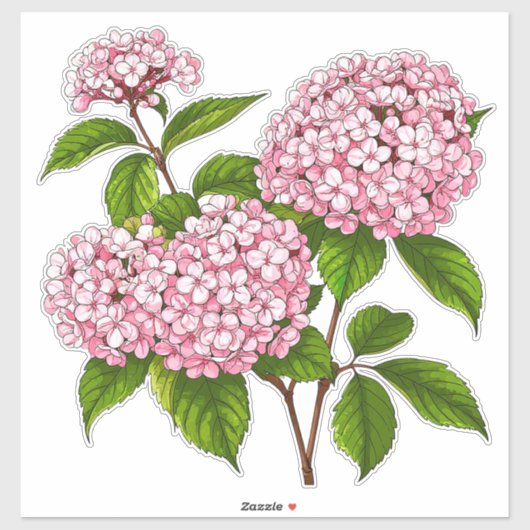 Pink Hydrangea Flowers in Full Bloom Sticker (Vel)