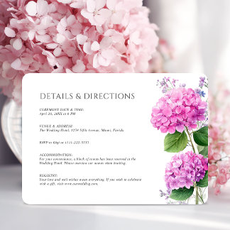 Pink Hydrangea Flowers Watercolor Elegant Wedding Informatiekaartje