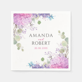 Pink Hydrangea Flowers Watercolor Elegant Wedding Servet