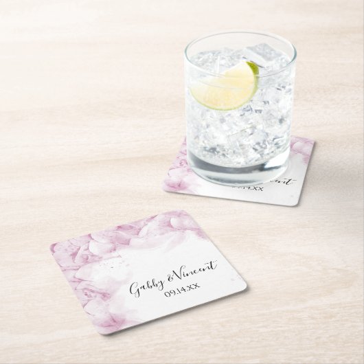 Pink Hydrangea Flowers Waterverf Weddenschap Kartonnen Onderzetters (Insitu)