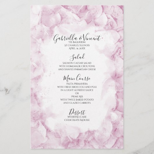 Pink Hydrangea Flowers Waterverf Weddenschap Menu (Voorkant)