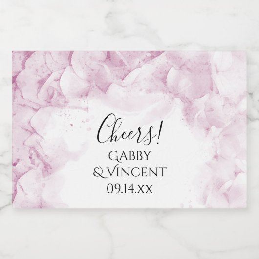 Pink Hydrangea Flowers Waterverf Weddenschap Sparkling Wijnetiket (Enkel label)