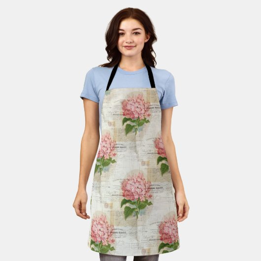  Pink Hydrangea French Apron Schort (Gedragen)