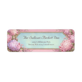 Pink Hydrangea Gold Filigree Sky Blue Etiket