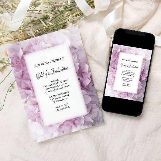 Pink Hydrangea Gradua Party Invitation Kaart