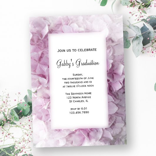 Pink Hydrangea Gradua Party Invitation Kaart