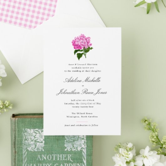 Pink Hydrangea Grandmillennial Wedding Kaart