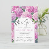 Pink Hydrangea Het is een meisje Baby shower Kaart (Staand voorkant)