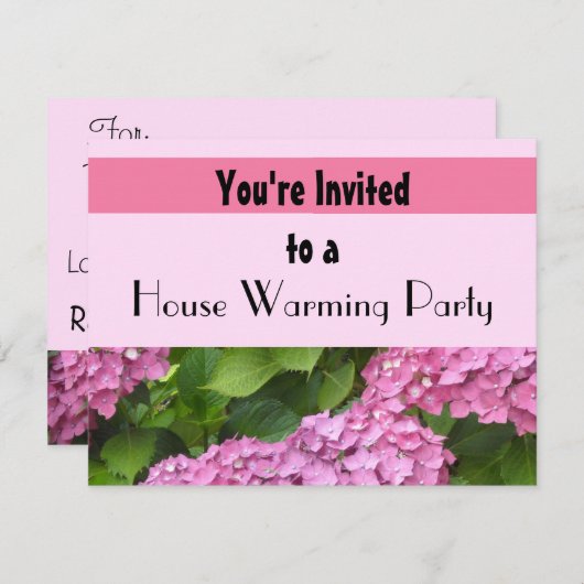 Pink Hydrangea House Warming Party Kaart (Voorkant / Achterkant)
