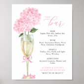 Pink Hydrangea in Gold Glass Bar Menu Poster (Voorkant)