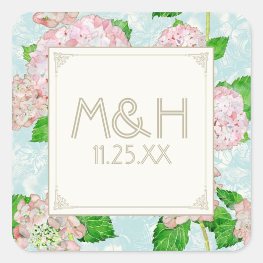 Pink Hydrangea Lace Floral Formal Elegant Weddings Vierkante Sticker (Voorkant)