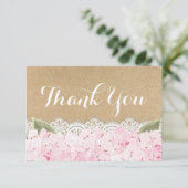 Pink Hydrangea Lace Modern Rustic Hartelijk dank Bedankkaart (Staand voorkant)