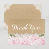 Pink Hydrangea Lace Modern Rustic Hartelijk dank Bedankkaart (Voorkant / Achterkant)