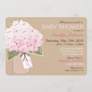 Pink Hydrangea Mason Jar Rustic Baby shower Kaart