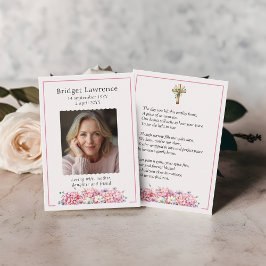 Pink Hydrangea Memorial Photo Prayer Card Visitekaartje