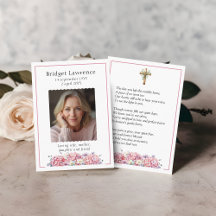 Pink Hydrangea Memorial Photo Prayer Card