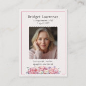 Pink Hydrangea Memorial Photo Prayer Card Visitekaartje (Voorkant)