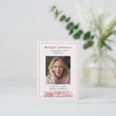 Pink Hydrangea Memorial Photo Prayer Card Visitekaartje (Staand voorkant)