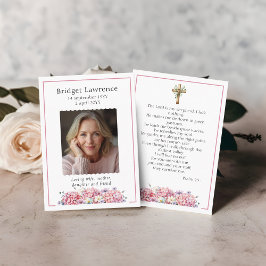 Pink Hydrangea Memorial Photo Psalm 23 Prayer Card Visitekaartje