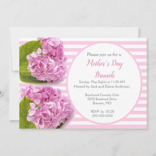 Pink Hydrangea Moederdag Brunch Uitnodiging (Voorkant)