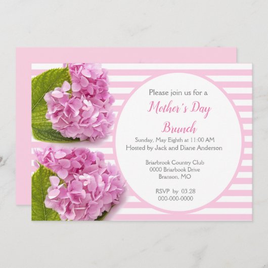 Pink Hydrangea Moederdag Brunch Uitnodiging (Voorkant / Achterkant)