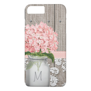 Pink Hydrangea Monogram Mason Jar Case-Mate iPhone Case