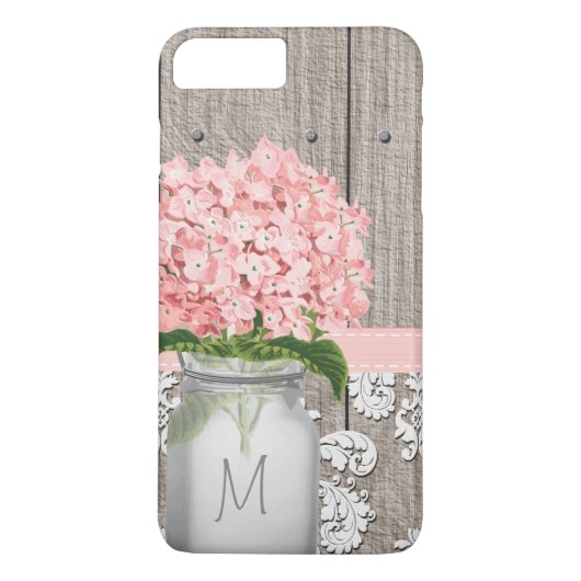 Pink Hydrangea Monogram Mason Jar Case-Mate iPhone Case (Achterkant)