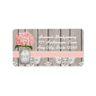 Pink Hydrangea Monogrammed Mason Jar Etiket