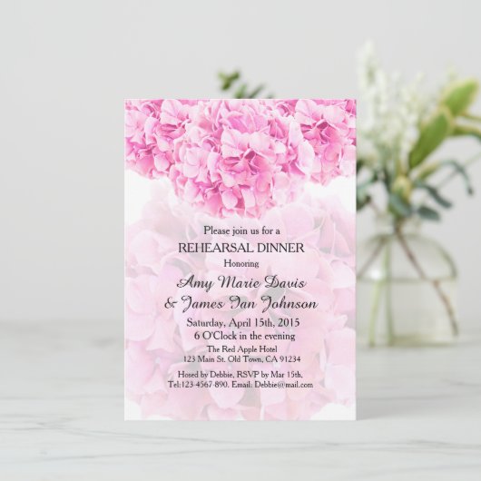 Pink hydrangea repetitief diner nodigt hydrangea u kaart (Staand voorkant)