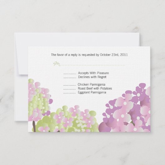 Pink Hydrangea Reponse Card RSVP Kaartje (Voorkant)