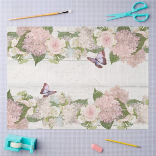 Pink Hydrangea Roos Butterfly Flower Florence Scri Tissuepapier (Craft)