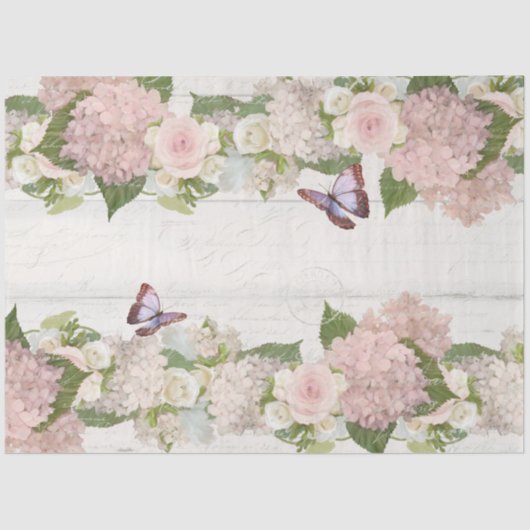 Pink Hydrangea Roos Butterfly Flower Florence Scri Tissuepapier (Voorkant)