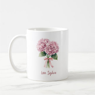 Pink Hydrangea Spring Flower Floral Custom Name Koffiemok