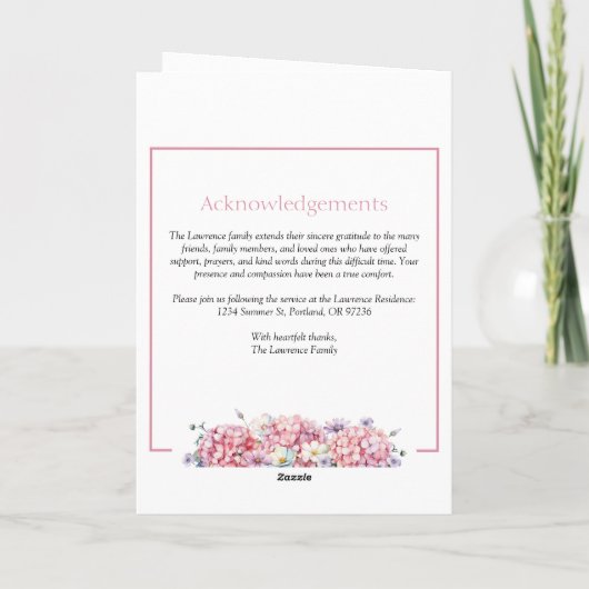 Pink Hydrangea Summer Flowers Funeral Folded Programma (Achterkant)