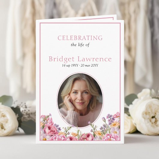 Pink Hydrangea Summer Flowers Funeral Folded Programma