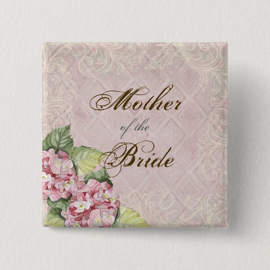 Pink Hydrangea Swirl - Bridal Party Button (Voorkant)