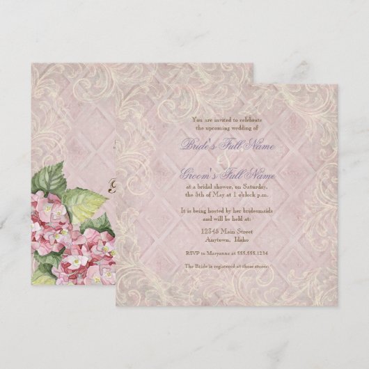 Pink Hydrangea Swirl - Floral Vrijgezellenfeest In Kaart (Voorkant / Achterkant)