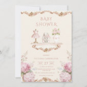 Pink Hydrangea Vintage Baby Shower Invitation Kaart (Voorkant)