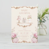 Pink Hydrangea Vintage Baby Shower Invitation Kaart (Staand voorkant)