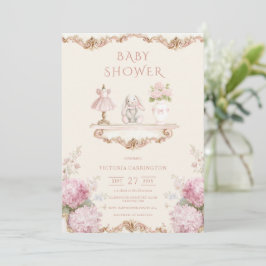 Pink Hydrangea Vintage Baby Shower Invitation Kaart
