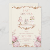 Pink Hydrangea Vintage Baby Shower Invitation Kaart (Voorkant / Achterkant)