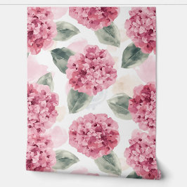 Pink Hydrangea Watercolor Botanical Floral Pattern Behang