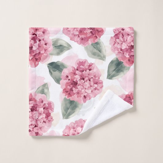 Pink Hydrangea Watercolor Botanical Floral Pattern Washandje (Wasdoekje)