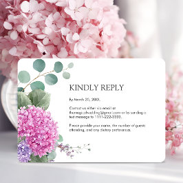 Pink Hydrangea Watercolor Flowers Elegant Wedding RSVP Kaartje