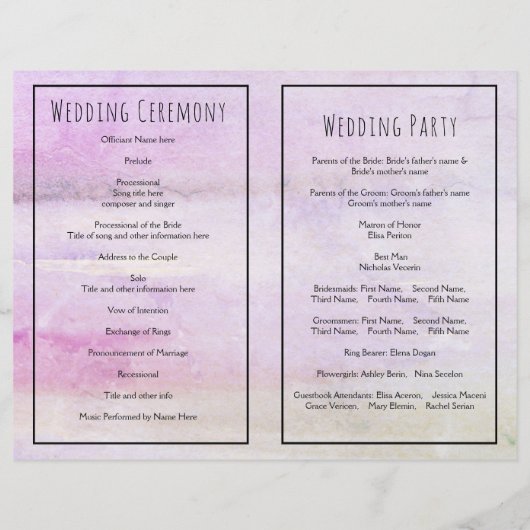 Pink hydrangea waterverf bruiloft gevouwen program (Achterkant)