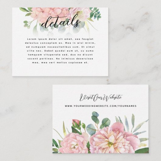 Pink Hydrangea Wedding Informatiekaartje (Voorkant / Achterkant)