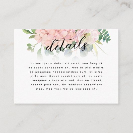 Pink Hydrangea Wedding Informatiekaartje (Voorkant)