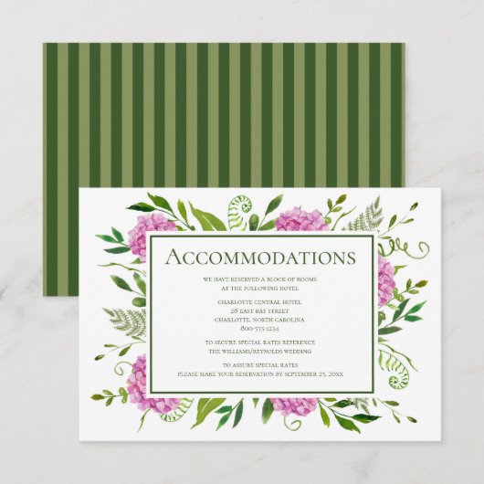 Pink Hydrangea Wedding Informatiekaartje (Voorkant / Achterkant)