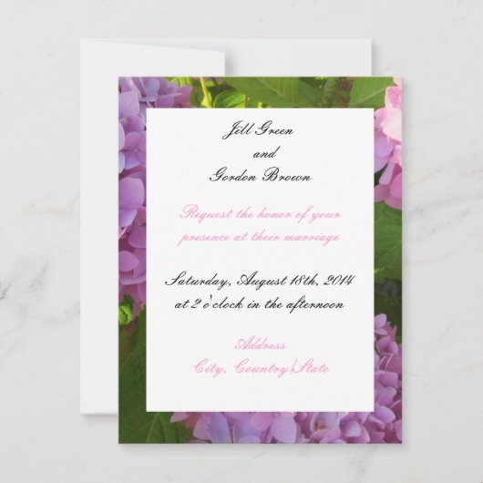 Pink Hydrangea Wedding Invitation Kaart (Voorkant)